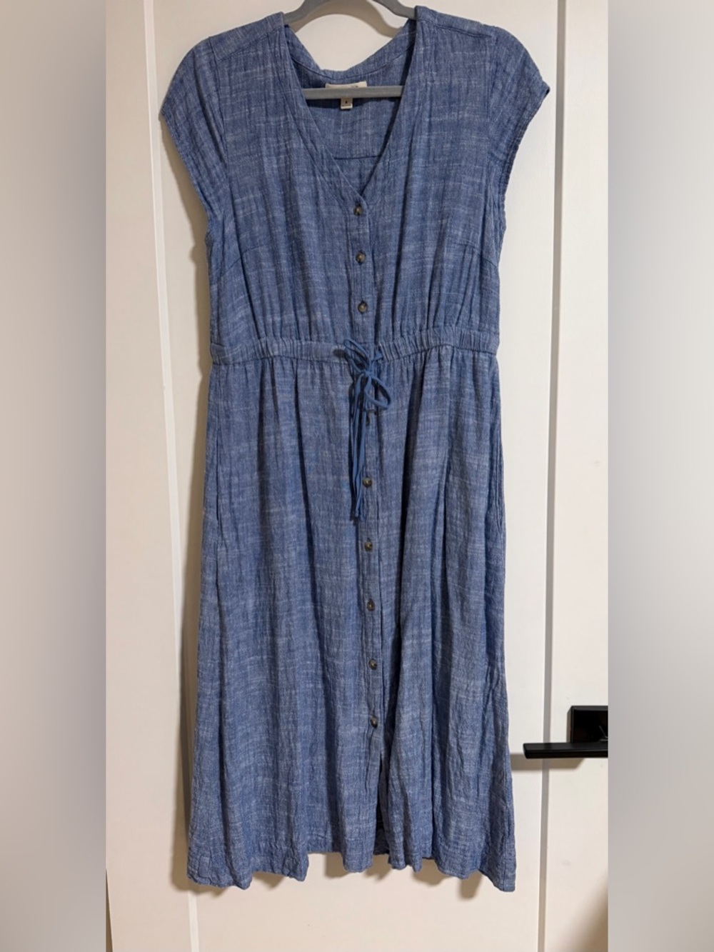 Briggs New York Linen Blend Button-Front Midi Dress in Blue